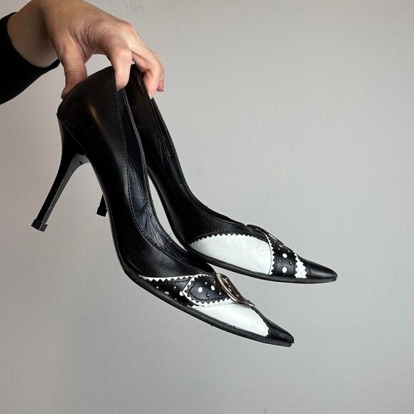 Dior Era Galliano Vintage Y2K Pointed Toe Black and With Leather Made in Italy - Picture 4 of 8